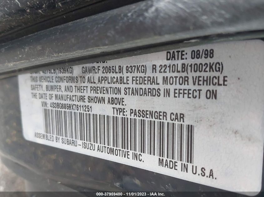 1999 Subaru Legacy 30Th Ann. Outback VIN: 4S3BG6859X7611251 Lot: 37959480