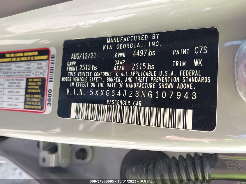 2022 Kia K5 Gt-Line VIN: 5XXG64J23NG107943 Lot: 37959685
