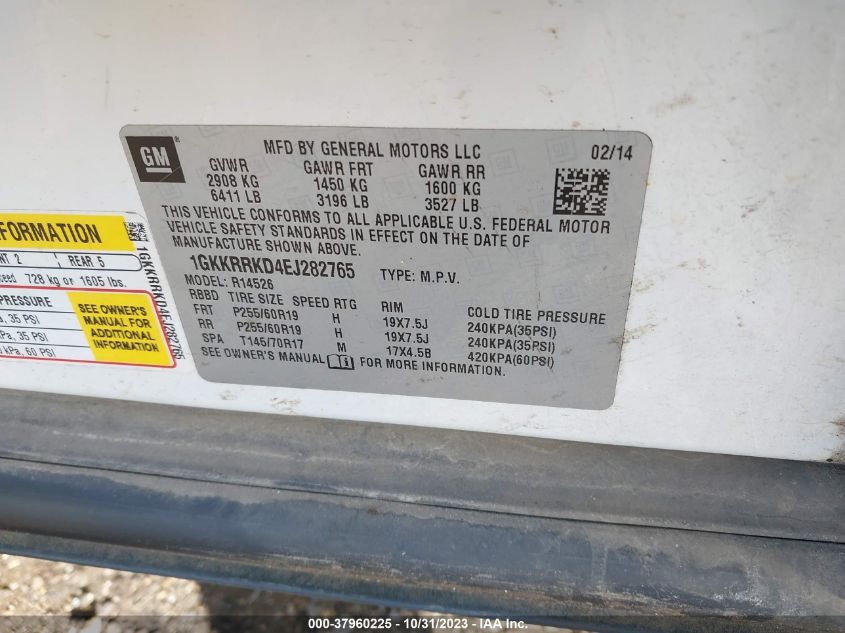 2014 GMC Acadia Slt-1 VIN: 1GKKRRKD4EJ282765 Lot: 37960225