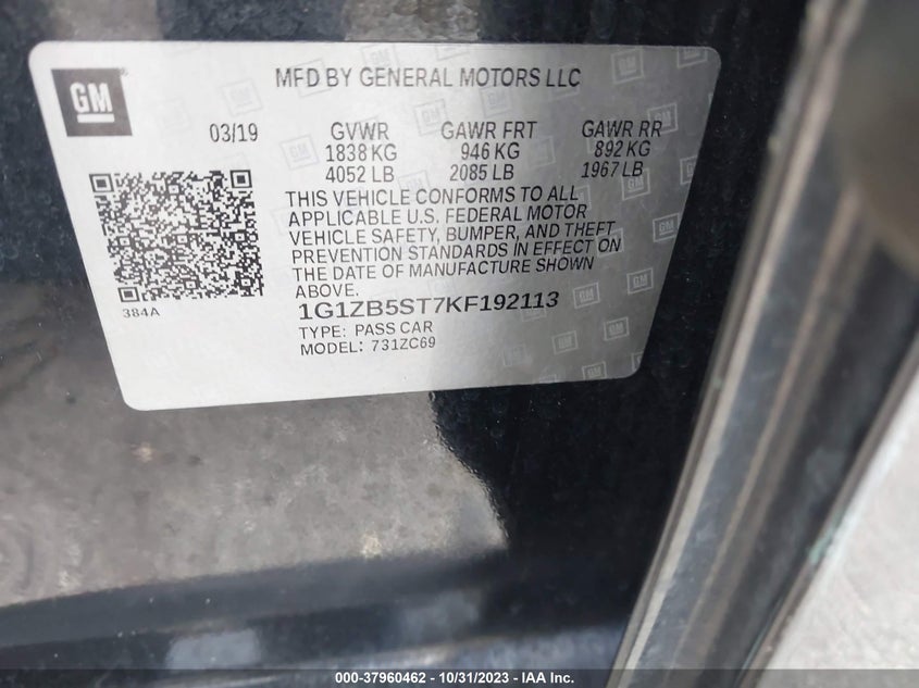 2019 Chevrolet Malibu Ls VIN: 1C4RJFBG6FC911197 Lot: 37960462