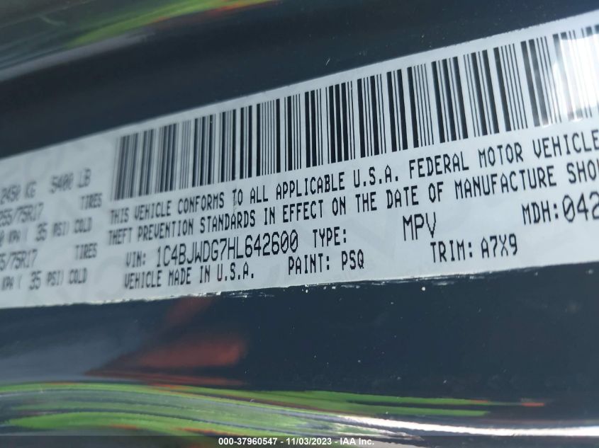 1C4BJWDG7HL642600 2017 Jeep Wrangler Unlimited Sport 4X4