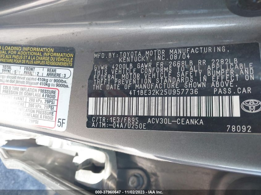 4T1BE32K25U957736 2005 Toyota Camry Le