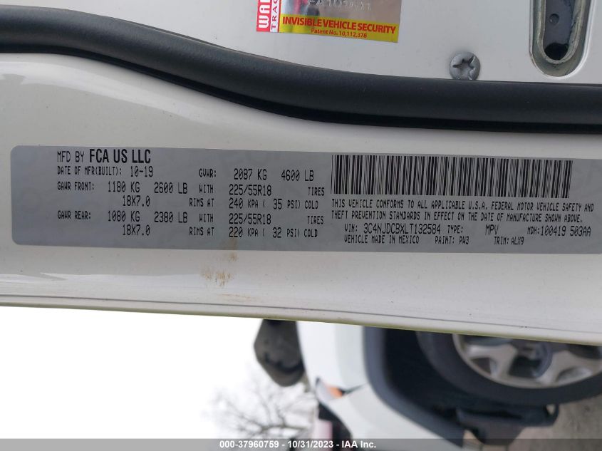 2020 Jeep Compass Limited 4X4 VIN: 3C4NJDCBXLT132584 Lot: 37960759