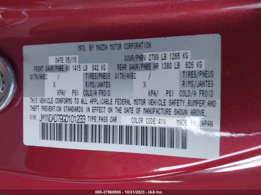 2016 Mazda Mx-5 Miata Grand Touring VIN: JM1NDAD79G0101233 Lot: 37960985