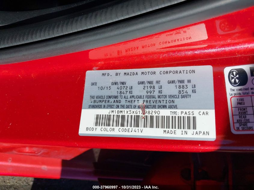 2016 Mazda Mazda3 S Grand Touring VIN: JM1BM1X3XG1298290 Lot: 37960997
