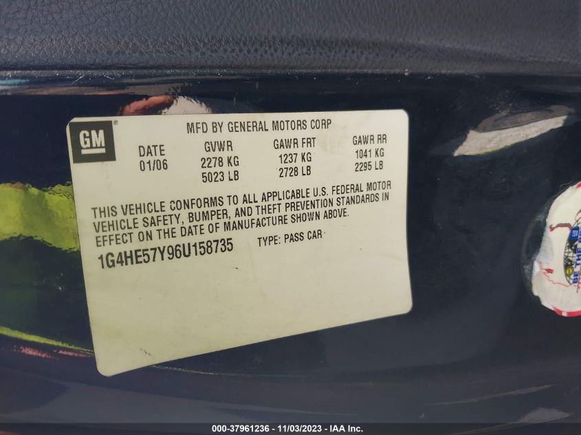 2006 Buick Lucerne Cxs VIN: 1G4HE57Y96U158735 Lot: 37961236