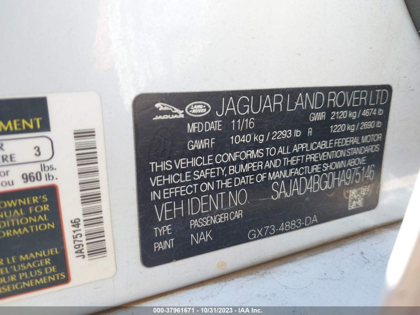 2017 Jaguar Xe 25T Premium VIN: SAJAD4BG0HA975146 Lot: 37961671