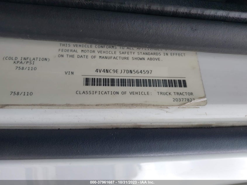 2013 Volvo Vn Vnl VIN: 4V4NC9EJ7DN564597 Lot: 37961687