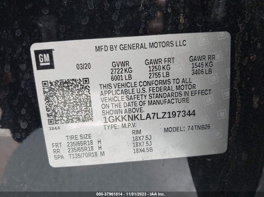 2020 GMC Acadia Fwd Sle VIN: 1GKKNKLA7LZ197344 Lot: 37961814