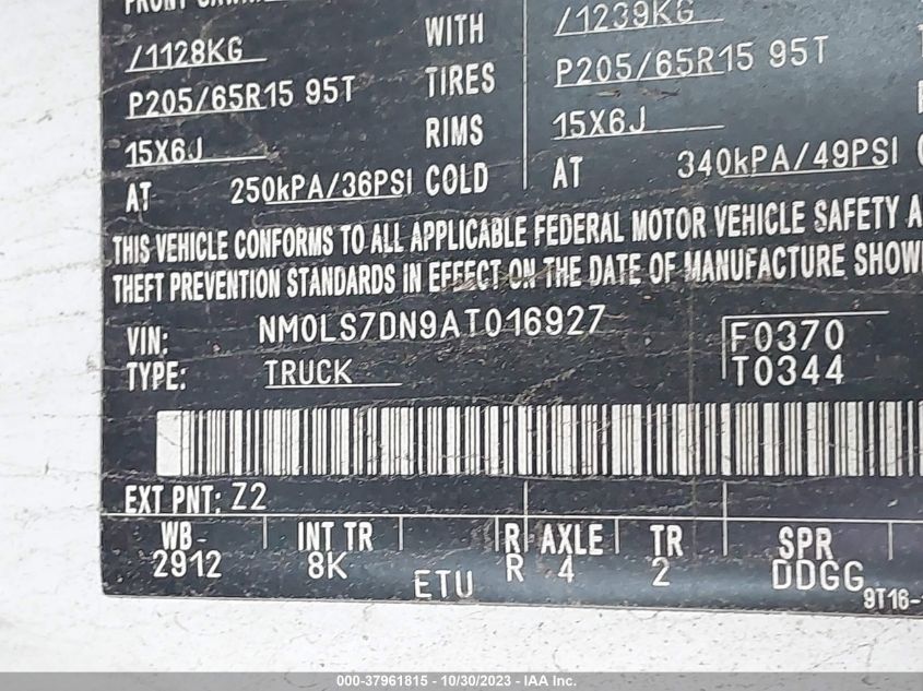 2010 Ford Transit Connect Xlt VIN: NM0LS7DN9AT016927 Lot: 37961815