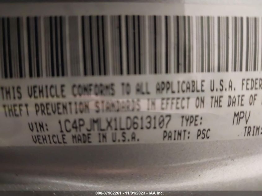 2020 Jeep Cherokee Latitude Plus 4X4 VIN: 1C4PJMLX1LD613107 Lot: 37962261