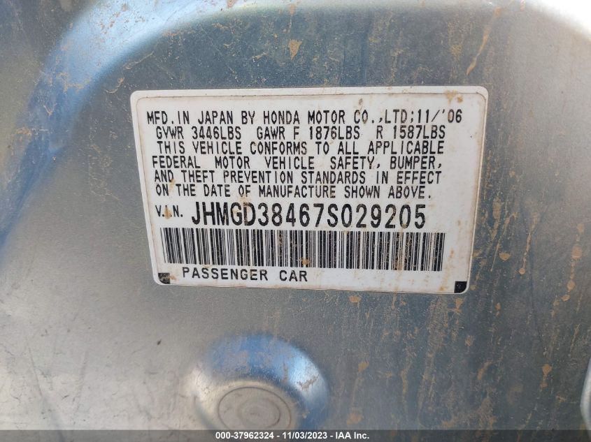 2007 Honda Fit VIN: JHMGD38467S029205 Lot: 37962324