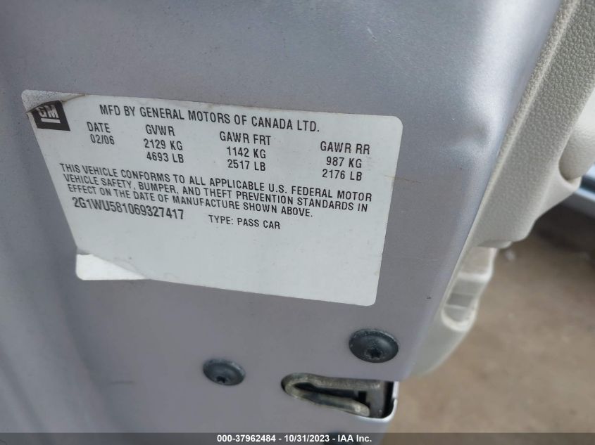 2006 Chevrolet Impala Ltz VIN: WAUDF78E68A118100 Lot: 37962484