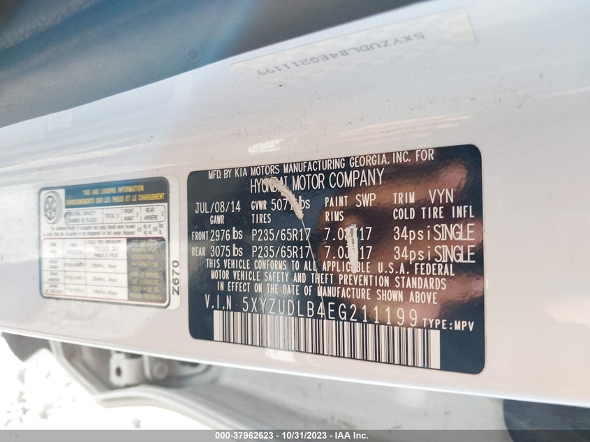 2014 Hyundai Santa Fe Sport 2.4L VIN: 5XYZUDLB4EG211199 Lot: 37962623