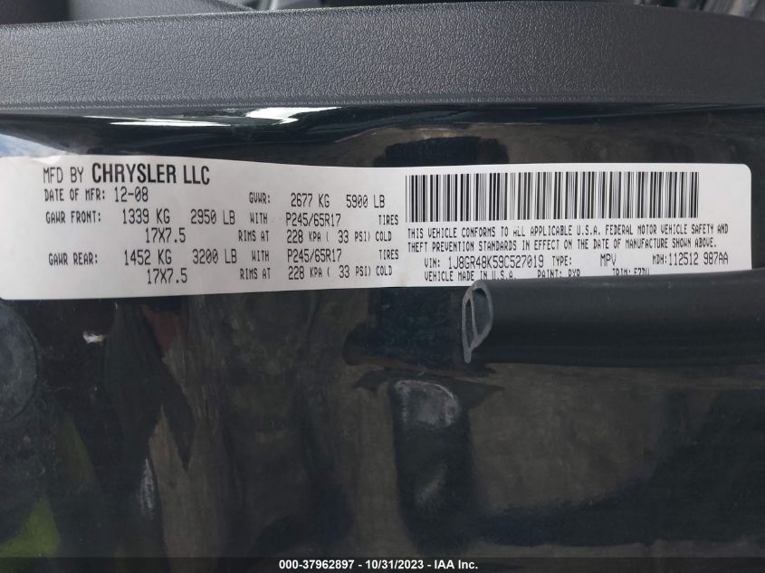 2009 Jeep Grand Cherokee Laredo VIN: 1J8GR48K59C527019 Lot: 37962897