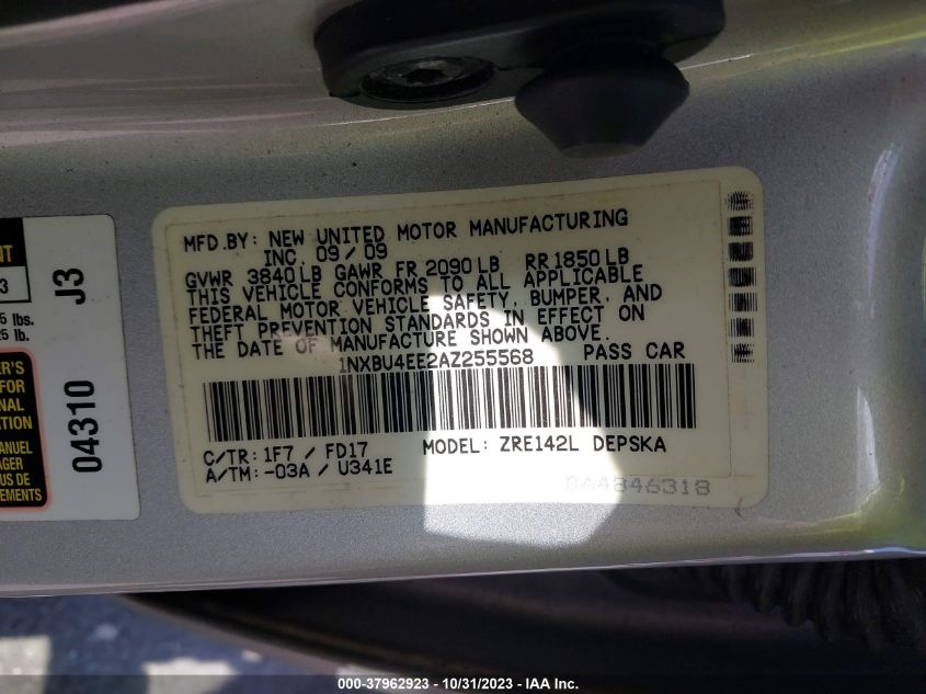 2010 Toyota Corolla S VIN: 1NXBU4EE2AZ255568 Lot: 37962923