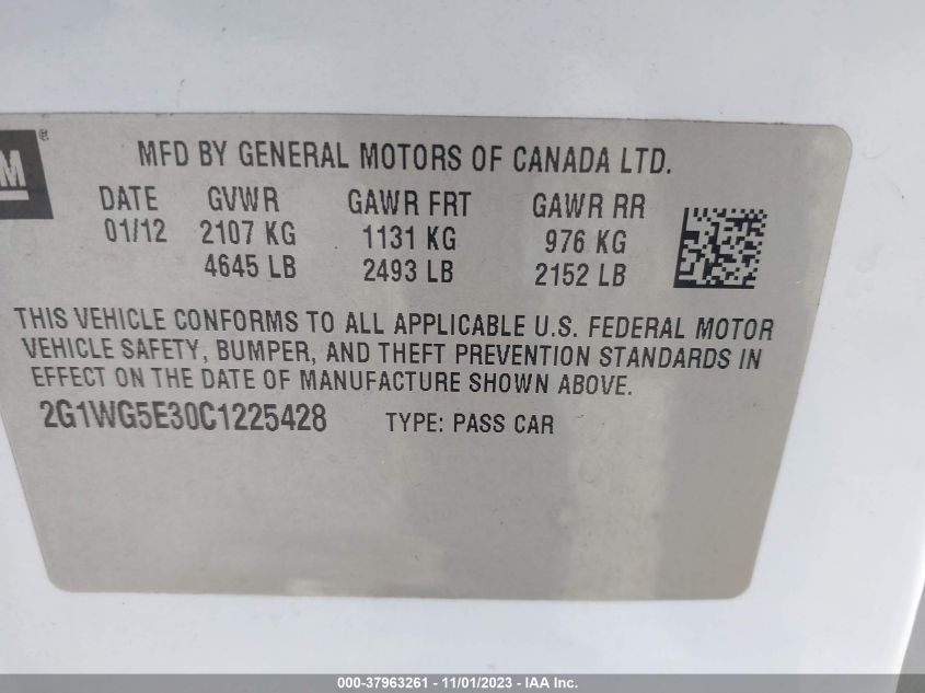 2012 Chevrolet Impala Lt VIN: 2G1WG5E30C1225428 Lot: 37963261