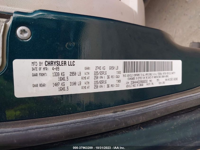 2009 Dodge Grand Caravan Se VIN: 2D8HN44E69R666592 Lot: 37963289