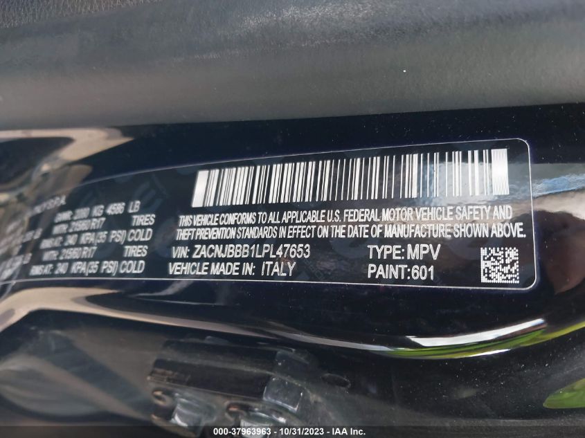 2020 Jeep Renegade Latitude VIN: ZACNJBBB1LPL47653 Lot: 37963963