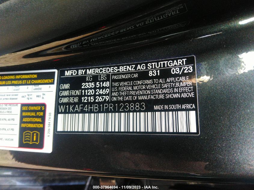 2023 Mercedes-Benz C 300 VIN: W1KAF4HB1PR123883 Lot: 37964694