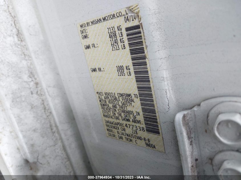 2014 Nissan Maxima 3.5 Sv VIN: 1N4AA5AP0EC477338 Lot: 37964934