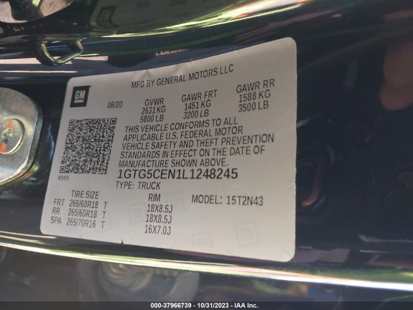 2020 GMC Canyon 2Wd Short Box Sle VIN: 1GTG5CEN1L1248245 Lot: 37966739