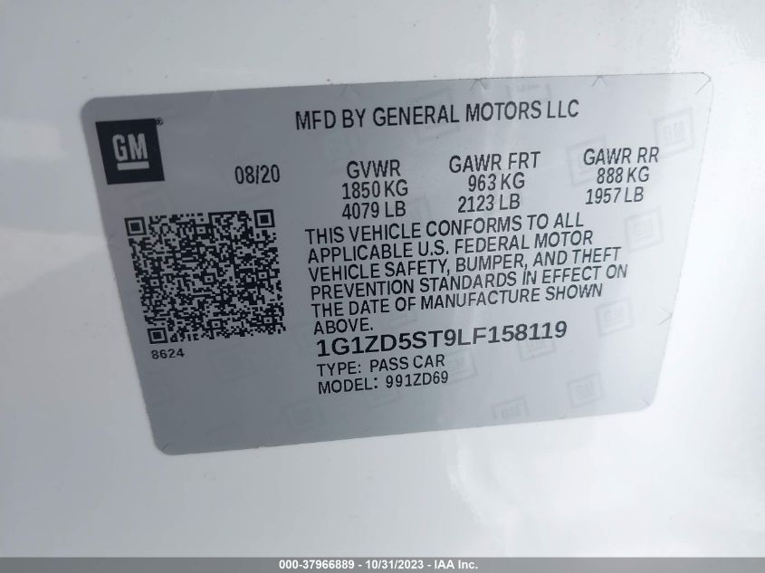 2020 Chevrolet Malibu Fwd Lt VIN: 1G1ZD5ST9LF158119 Lot: 37966889