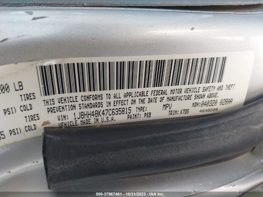 2007 Jeep Commander Sport VIN: 1J8HH48K47C635815 Lot: 37967481