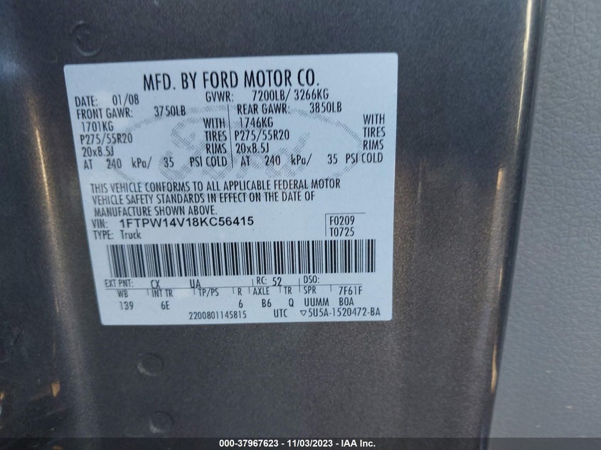 1FTPW14V18KC56415 2008 Ford F-150 Xlt/Fx4/Lariat