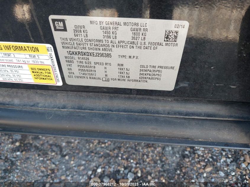 2014 GMC Acadia Slt VIN: 1GKKRSKDXEJ296385 Lot: 37968212
