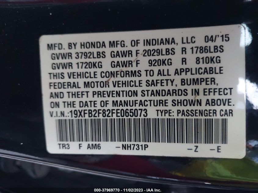 2015 Honda Civic Ex VIN: 19XFB2F82FE065073 Lot: 37969770