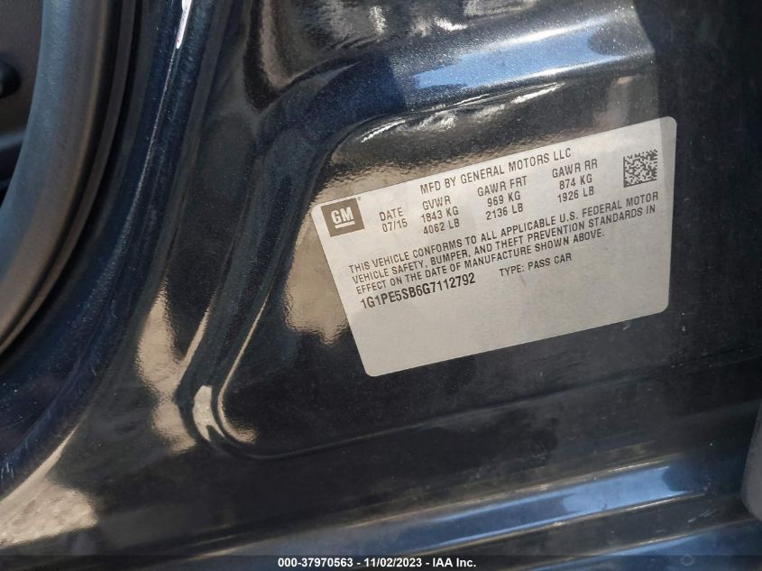 2016 Chevrolet Cruze Limited 1Lt Auto VIN: 1G1PE5SB6G7112792 Lot: 37970563