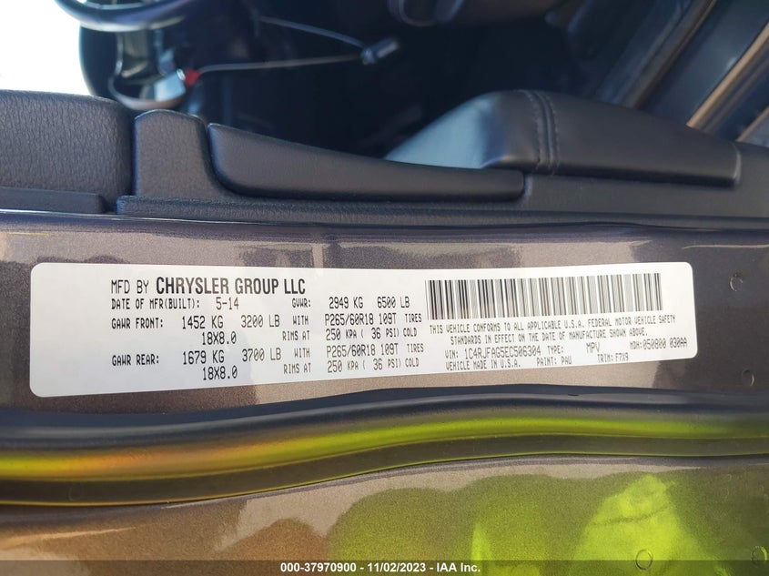 2014 Jeep Grand Cherokee Laredo VIN: 1C4RJFAG5EC506304 Lot: 37970900