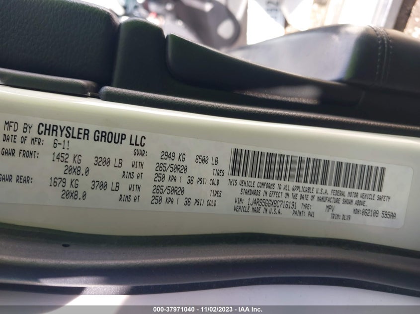 2011 Jeep Grand Cherokee Limited VIN: 1J4RS5GGXBC716191 Lot: 37971040