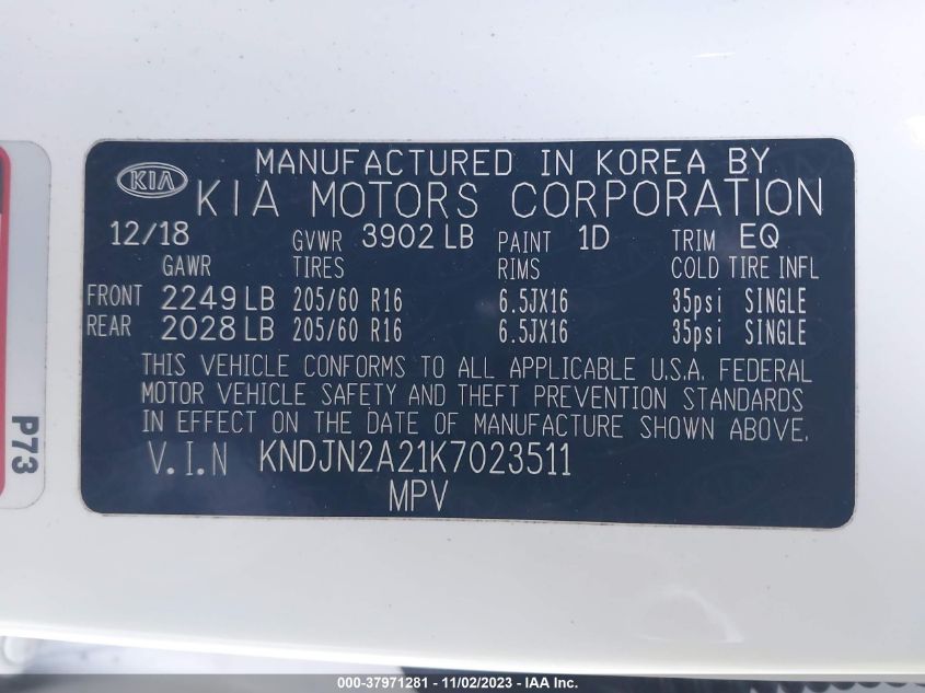 KNDJN2A21K7023511 2019 Kia Soul Base