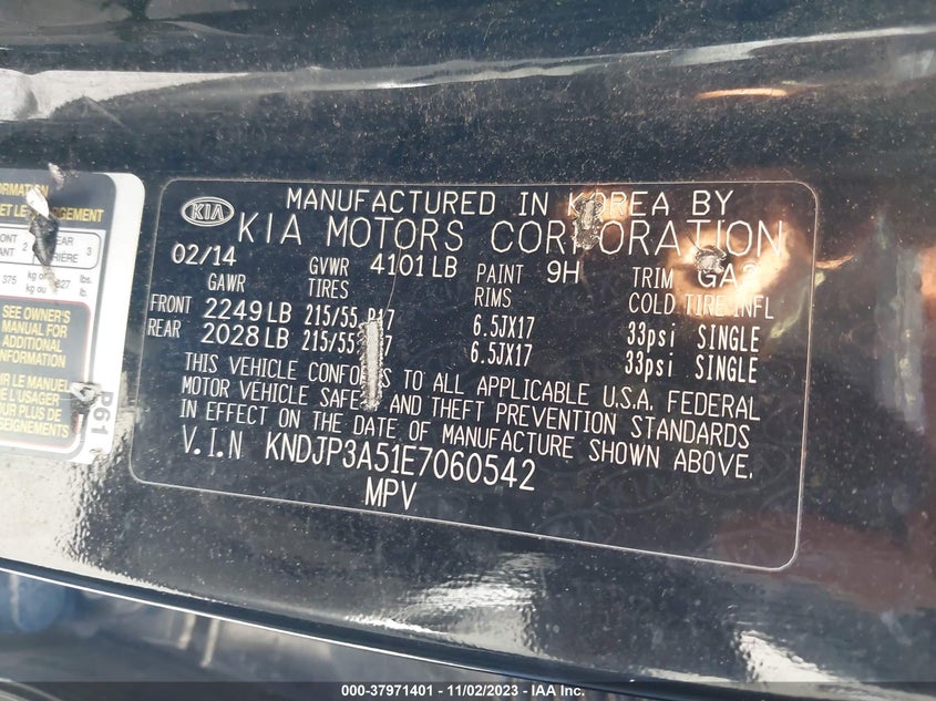 2014 Kia Soul + VIN: KNDJP3A51E7060542 Lot: 37971401