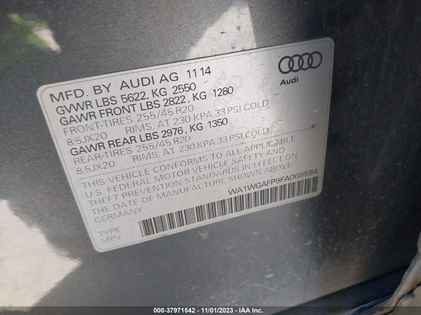 2015 Audi Q5 3.0T Premium Plus VIN: WA1WGAFP9FA068584 Lot: 37971542