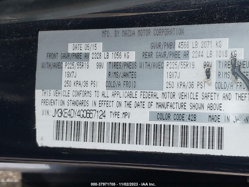 2016 Mazda Cx-5 Grand Touring VIN: JM3KE4DY4G0667124 Lot: 37971705