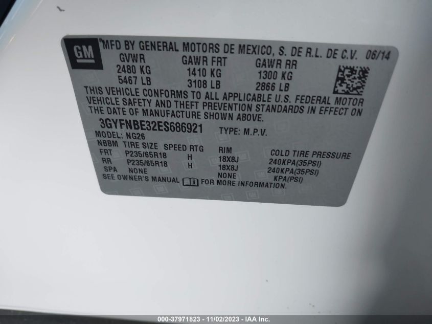 2014 Cadillac Srx Luxury Collection VIN: 3GYFNBE32ES686921 Lot: 37971823