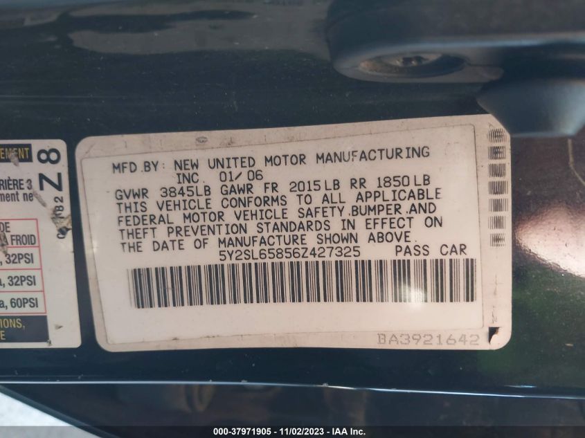 2006 Pontiac Vibe VIN: 5Y2SL65856Z427325 Lot: 37971905