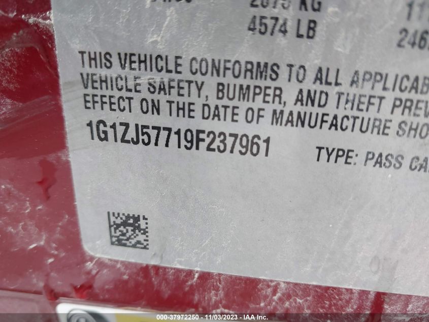 2009 Chevrolet Malibu Lt VIN: 1G1ZJ57719F237961 Lot: 37972250