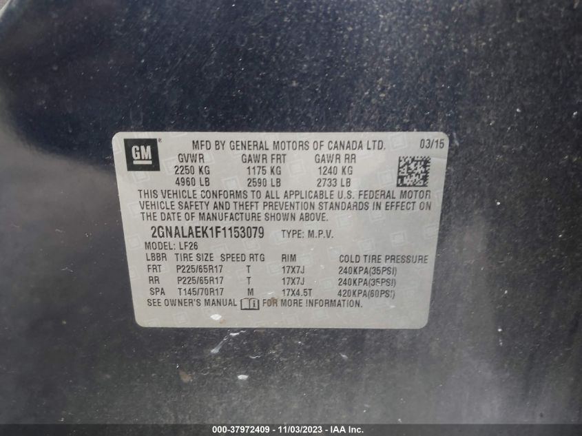 2015 Chevrolet Equinox Ls VIN: 2GNALAEK1F1153079 Lot: 37972409