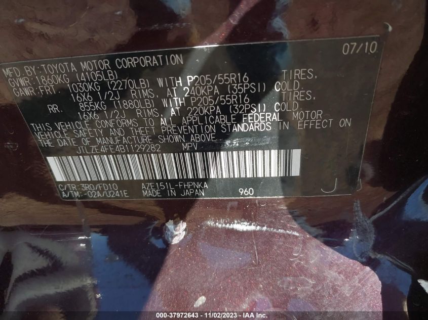 2011 Scion Xb VIN: JTLZE4FE4B1129282 Lot: 37972643