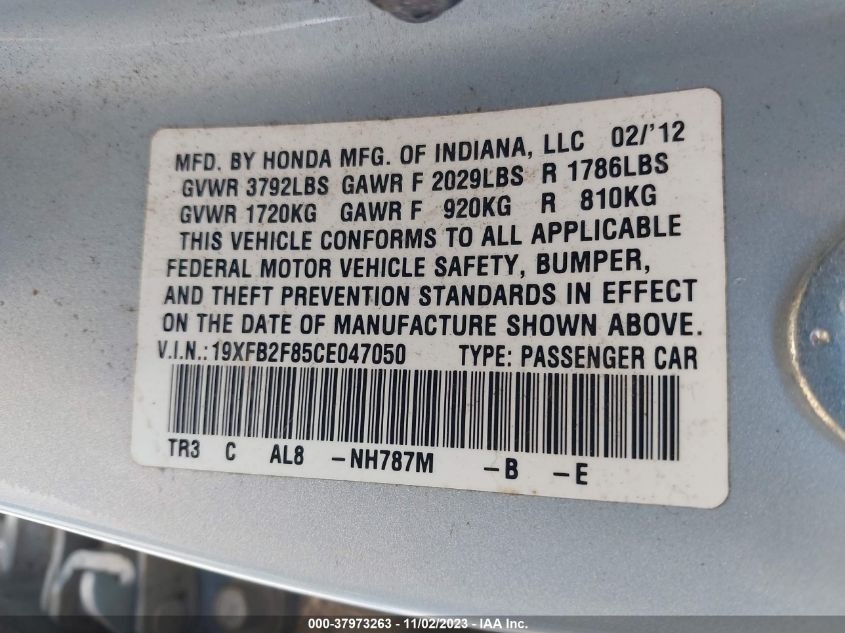 2012 Honda Civic Sdn Ex VIN: 19XFB2F85CE047050 Lot: 37973263