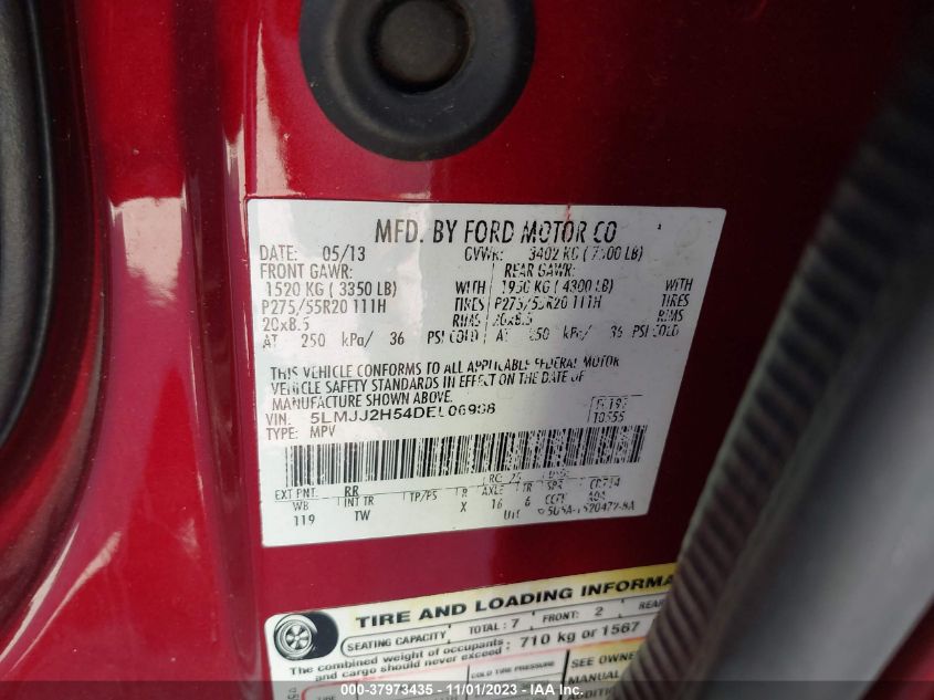 2013 Lincoln Navigator VIN: 5LMJJ2H54DEL06908 Lot: 37973435