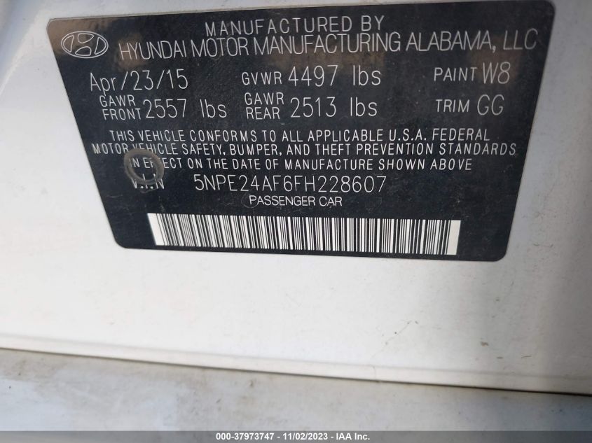 2015 Hyundai Sonata Se VIN: 5NPE24AF6FH228607 Lot: 37973747