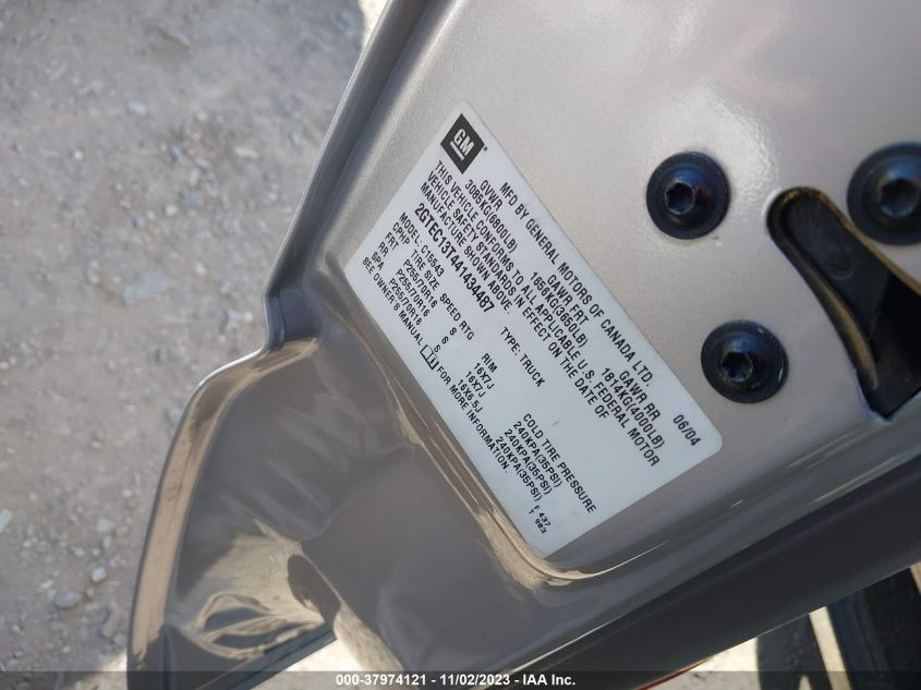 2004 GMC Sierra 1500 Slt VIN: 2GTEC13T441434487 Lot: 37974121