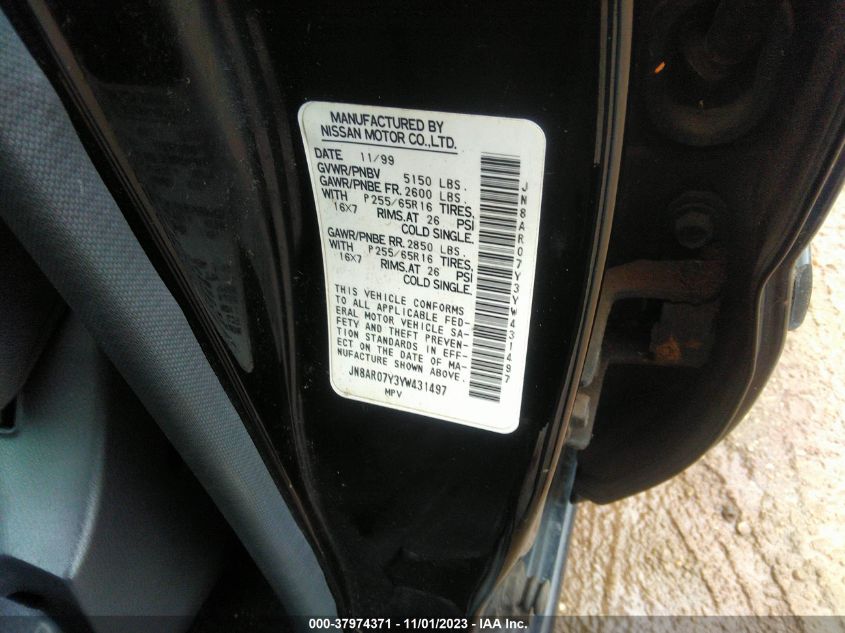 2000 Nissan Pathfinder Le/Se/Xe VIN: JN8AR07Y3YW431497 Lot: 37974371