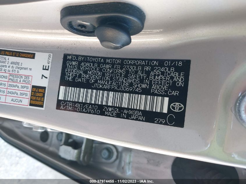 2018 Toyota Prius Prime Premium VIN: JTDKARFPXJ3069745 Lot: 37974455