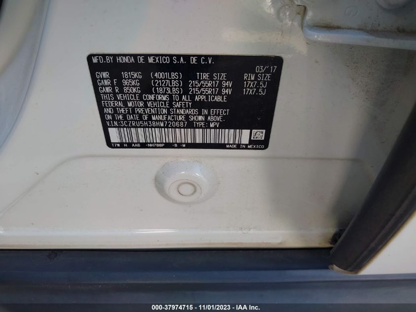 2017 Honda Hr-V Lx VIN: 3CZRU5H38HM720687 Lot: 37974715
